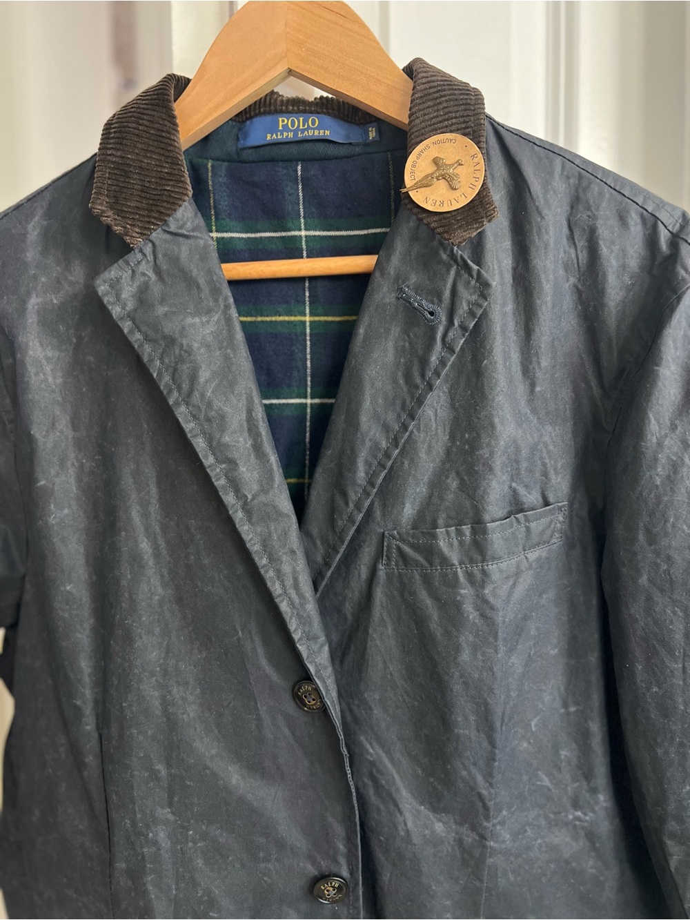 NWT Vtg Polo Ralph Lauren Navy Waxed Cotton Field Coat with Corduroy Collar - Picture 2 of 11